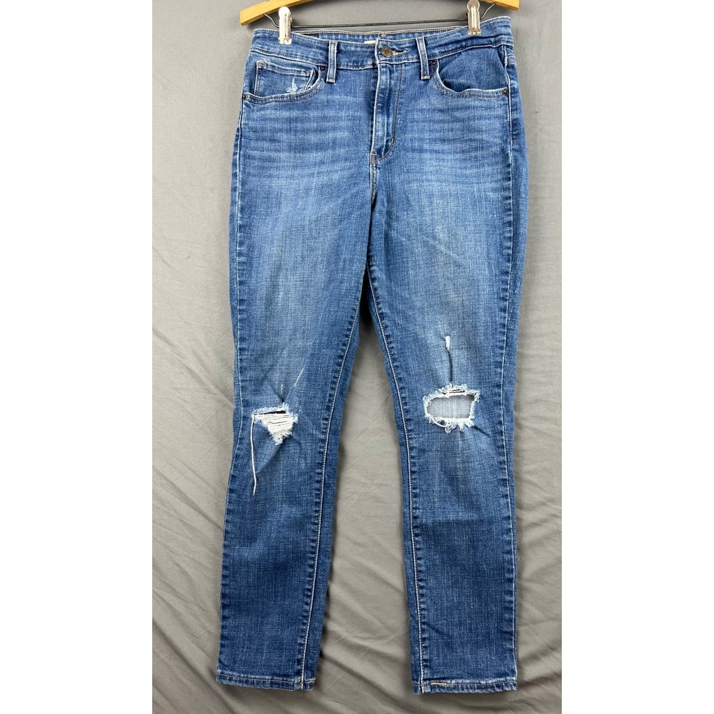 Levi 721 High Rise Skinny Womens 31 Jeans Blue Distressed Denim Good